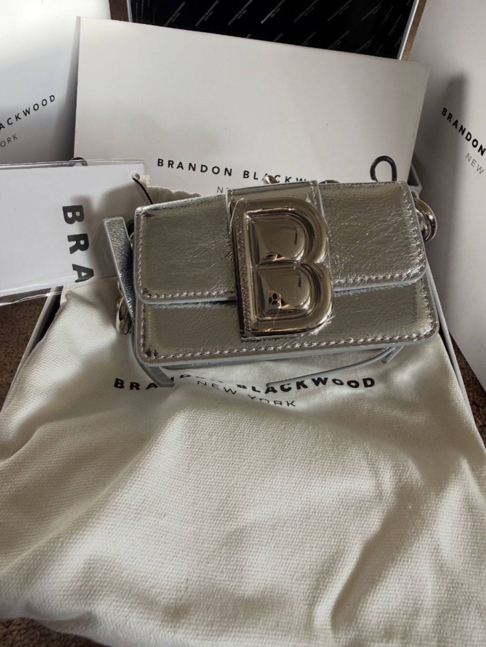 Brandon Blackwood Metallic Silver, mini micro Nia bag